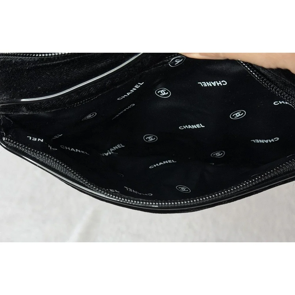 Chanel Parfume Black Velvet Cosmetic Toiletries Bag 2 Pockets Perfume EUC